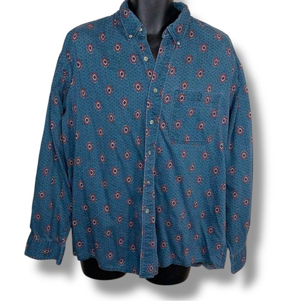 Vintage XL Wrangler Real Button Up Long Sleeve Shirt Western 17.5 Geometric